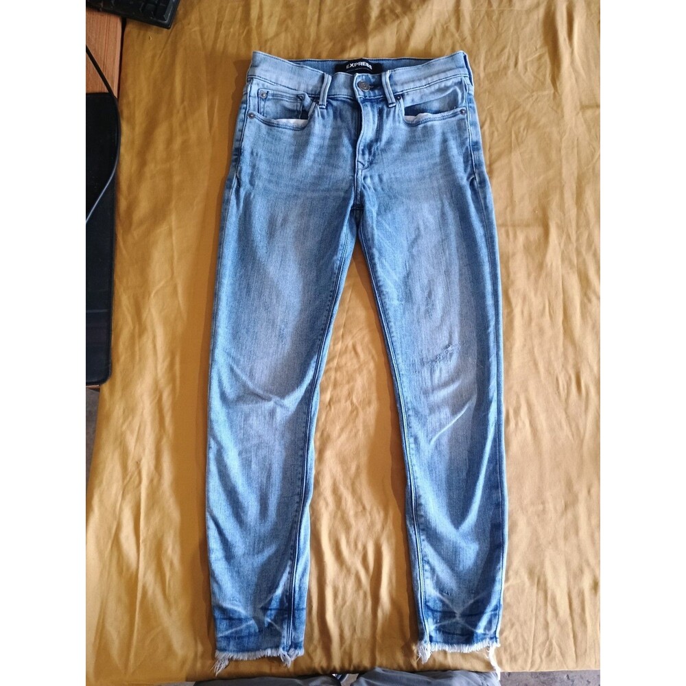 Express Stretch Mid Rise Slim Fit Cropped Jegging Light Wash Blue Jeans 00